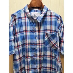 Akademiks Shirt Mens 5XL Big & Tall Blue Plaid Short Sleeve Button Front Casual